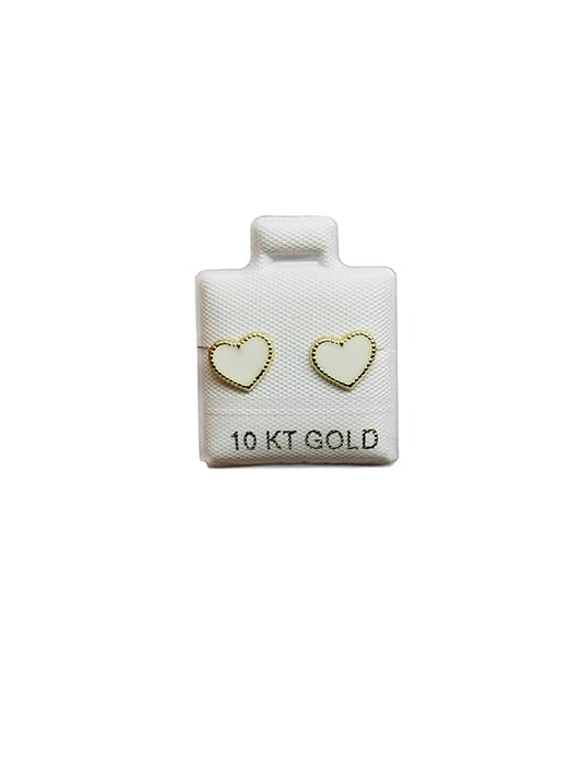 Broquel o Arete Corazon Blanco Esmaltado en Oro 10K Garantizado - Angeles Joyas