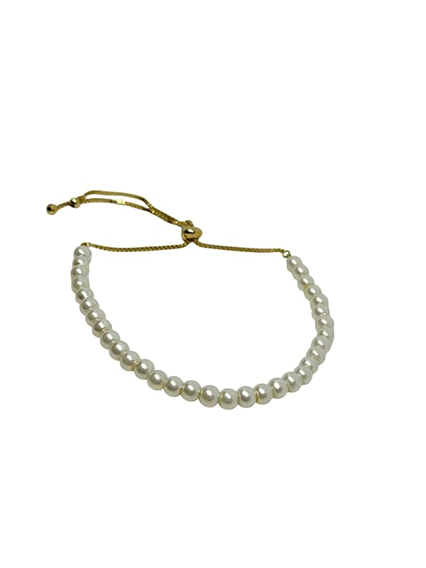 Pulsera Mujer Ajustable Perla Artificial en Chapa Oro Laminado en 14K