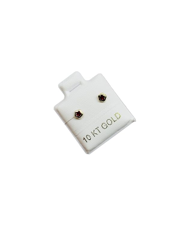 Broquel o Arete Flor Biselado Rojo en Oro 10K Garantizado - Angeles Joyas