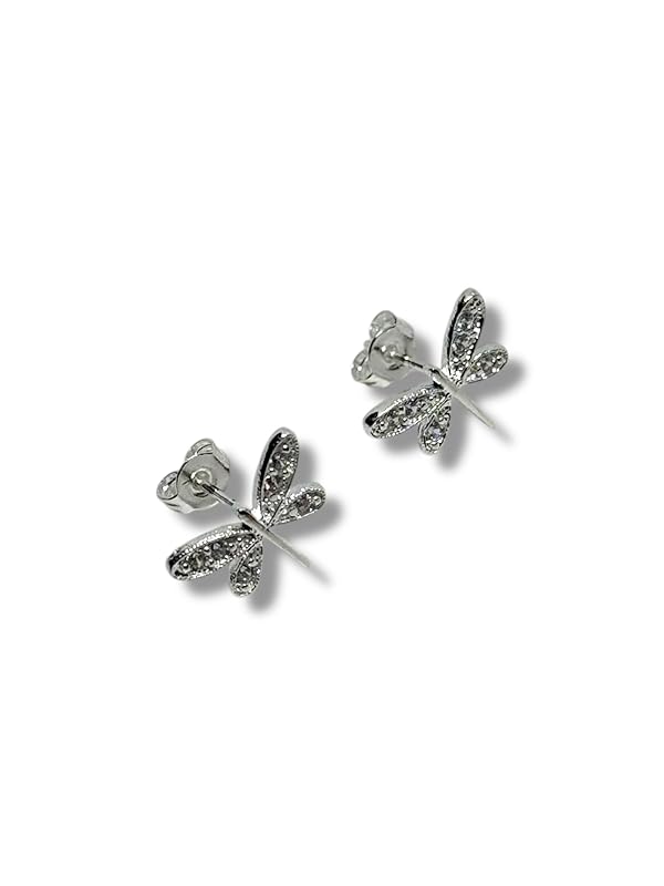 Broquel Arete Libelula Con Zirconias En Plata 925 - Angeles Joyas
