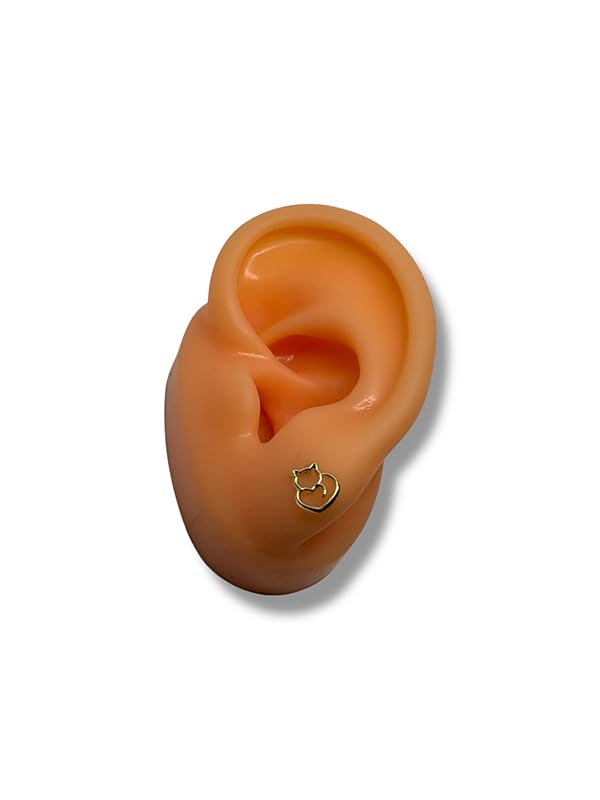 Broquel O Arete Gato Contorno Corazon En Oro 10k Garantizado - Angeles Joyas