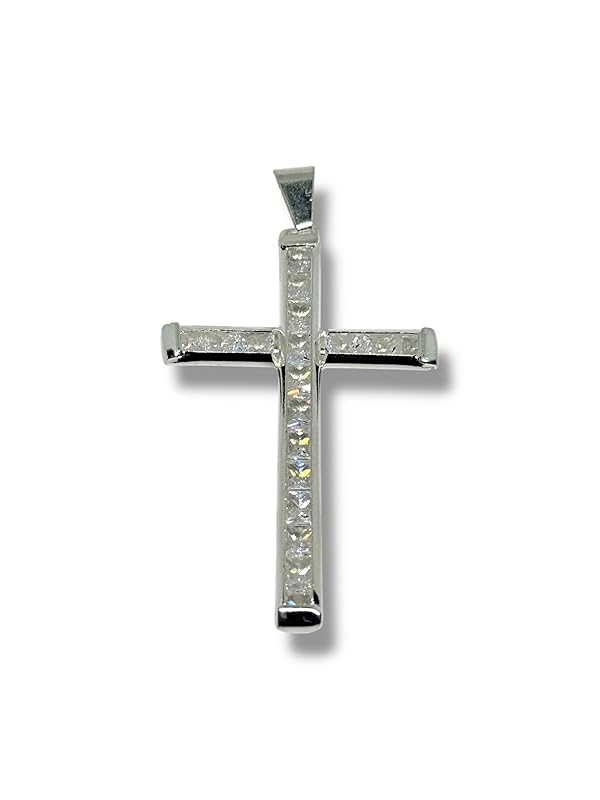 Dije De Cruz Con Zirconias En Plata 925 Garantizado T#g - Angeles Joyas