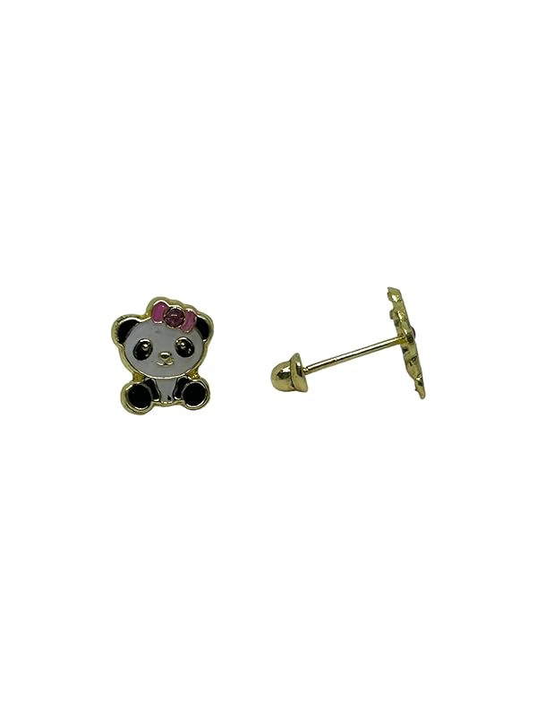 Broquel Arete Esmaltado Panda Tierno Oro 10K Garantizado