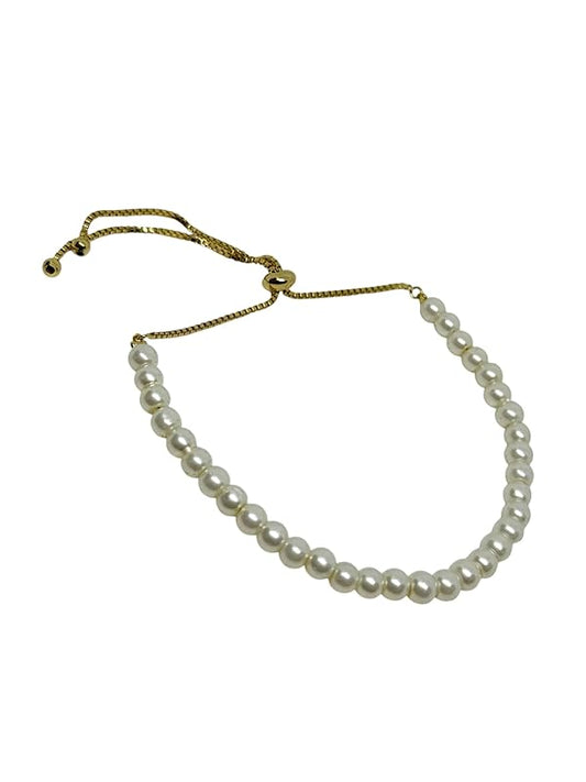 Pulsera Mujer Ajustable Perla Artificial en Chapa Oro Laminado en 14K