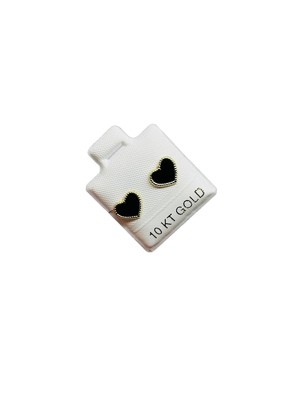 Broquel o Arete Corazon Esmaltado Negro en Oro 10K Garantizado - Angeles Joyas