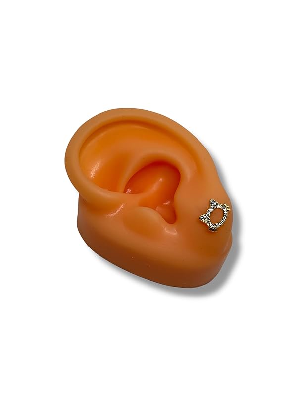 Broquel O Arete Gato Piedra Zirconia En Oro 10k Garantizado - Angeles Joyas