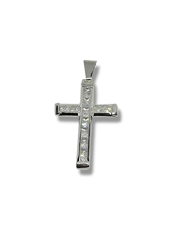 Dije De Cruz Con Zirconias En Plata 925 Garantizado T#ch- Angeles Joyas