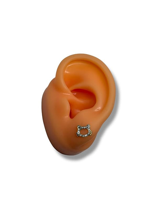 Broquel O Arete Gato Piedra Zirconia En Oro 10k Garantizado - Angeles Joyas