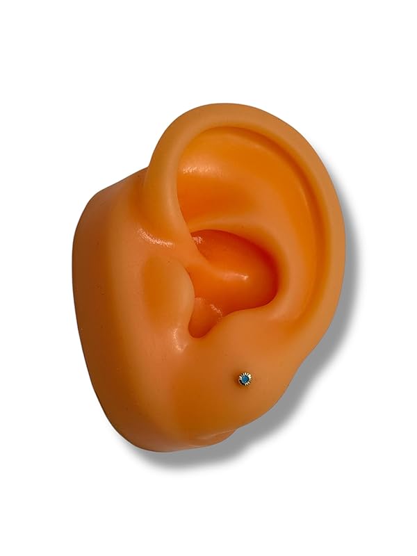 Broquel O Arete Biselado Redondo Para Bebe Zirconia Oro 10k - Angeles Joyas (Azul)