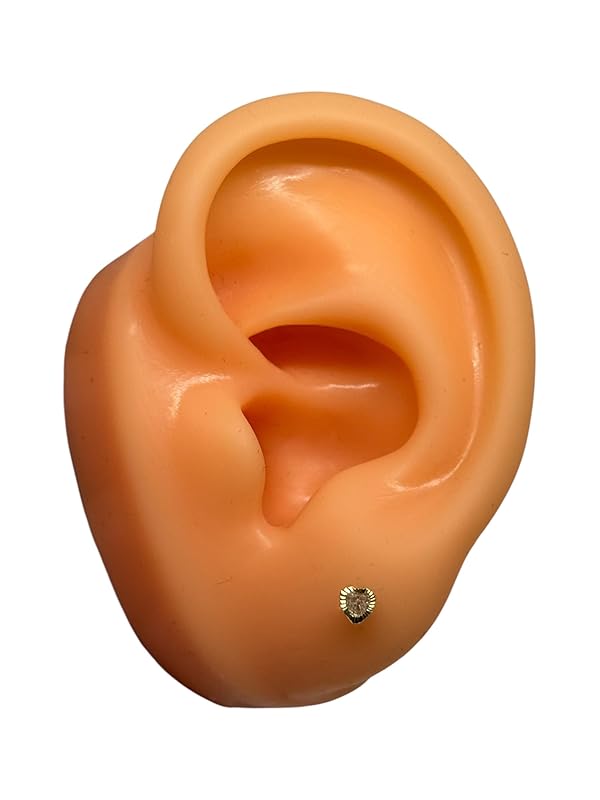 Broquel O Arete Corazon Biselado En Oro 10k Garantizado N.4 Blanco - Angeles Joyas