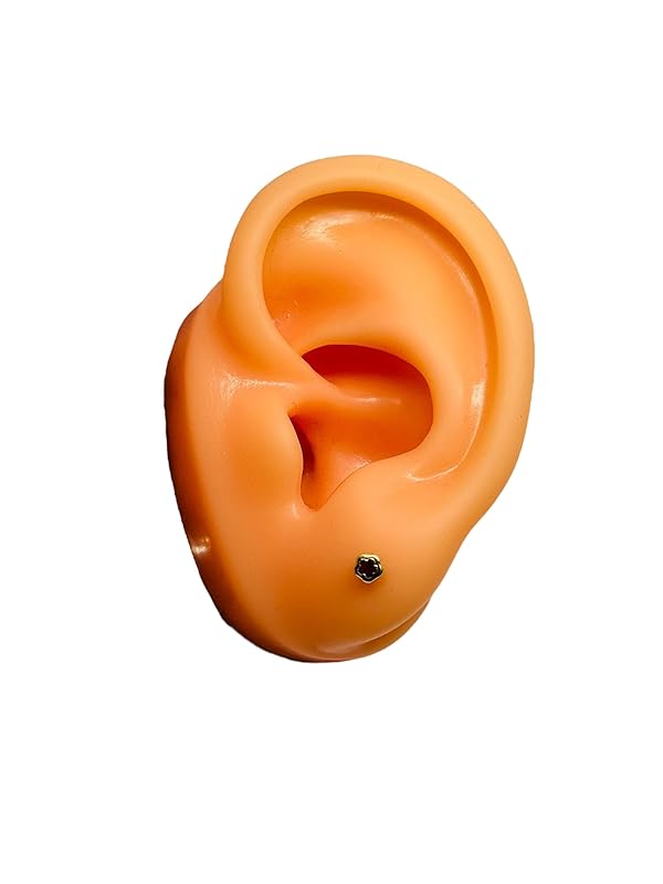 Broquel o Arete Flor Biselado Rojo en Oro 10K Garantizado - Angeles Joyas