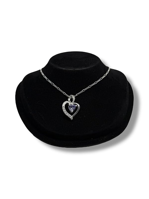 Dije Corazon Con Zirconia Y Cadena Ambos En Plata 925 - Angeles Joyas (Morado)