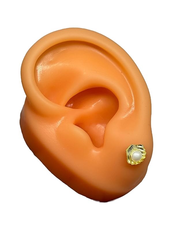 Broquel O Arete Concha Estrella Mar Perla Oro 10k Garantizado - Angeles Joyas