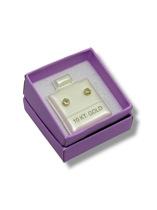 Broquel o Arete Flor Biselado en Oro 10K Garantizado - Angeles Joyas