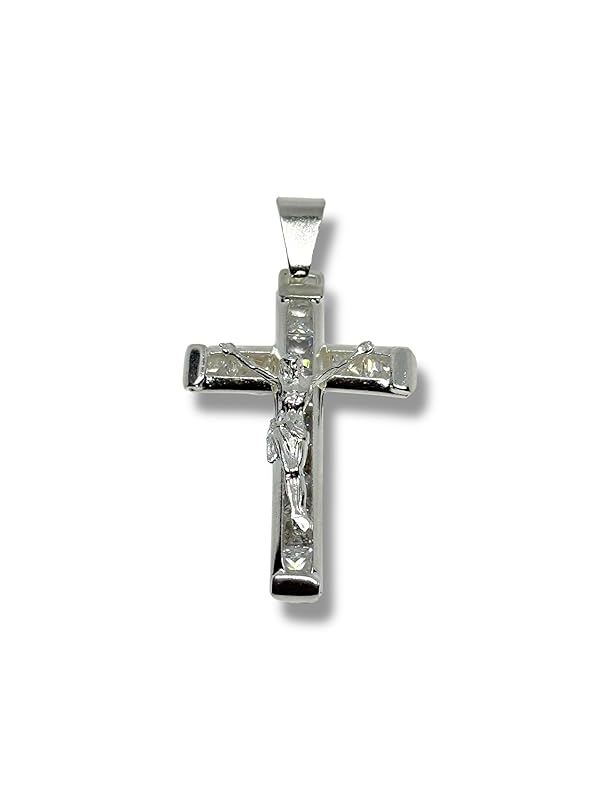 Dije De Cruz Con Cristo Y Zirconias En Plata 925 T#ch - Angeles Joyas