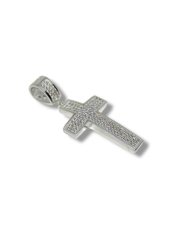 Dije De Cruz Grande Fina Con Zirconias En Plata 925 Garantiz - Angeles Joyas