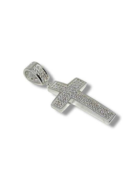 Dije De Cruz Grande Fina Con Zirconias En Plata 925 Garantiz - Angeles Joyas