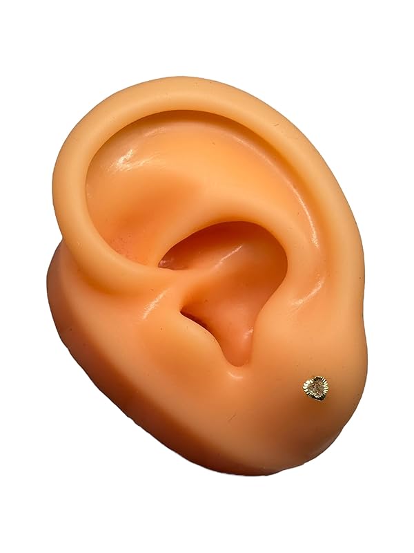 Broquel O Arete Corazon Biselado En Oro 10k Garantizado N.4 Blanco - Angeles Joyas