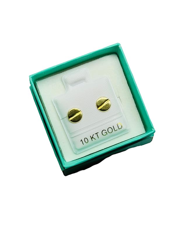 Broquel o Arete Tornillo Marca en Oro 10K Garantizado - Angeles Joyas