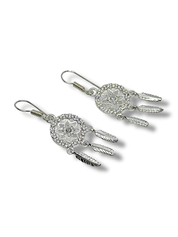 Arete Gancho Largo Atrapasueños Con Zirconias En Plata 925 - Angeles Joyas