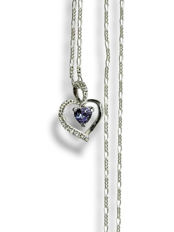 Dije Corazon Con Zirconia Y Cadena Ambos En Plata 925 - Angeles Joyas (Morado)