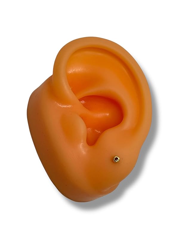 Broquel O Arete Biselado Redondo Para Bebe Zirconia Oro 10k - Angeles Joyas (Rojo)