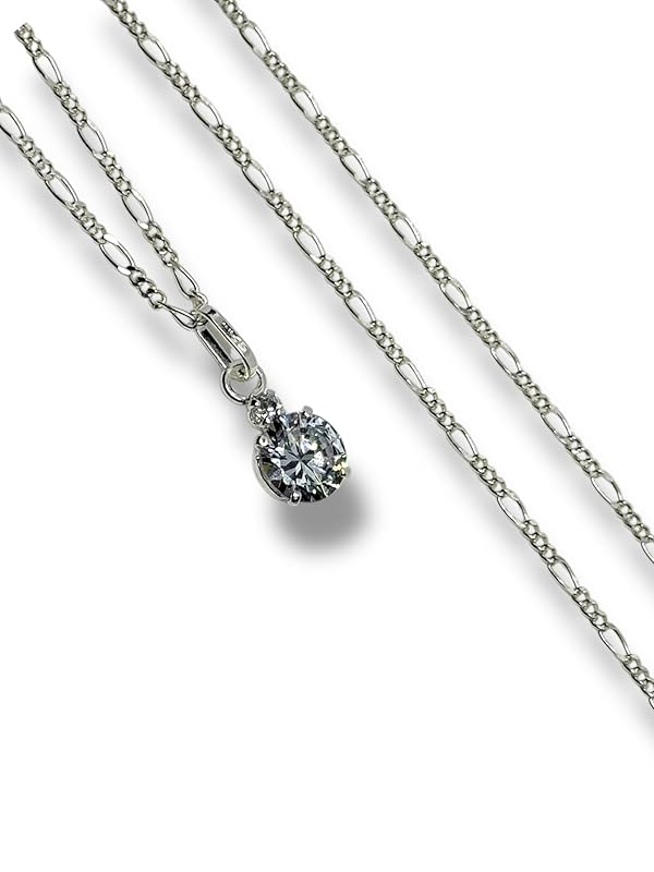 Dije Fino De Piedra Zirconia Circular Con Cadena Ambos En Plata 925 - Angeles Joyas