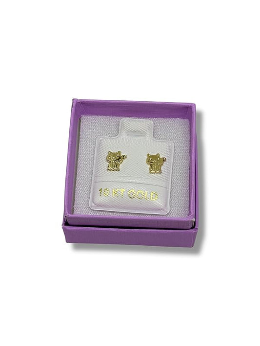 Broquel Arete Gato Tierno en Oro 10K Garantizado - Angeles Joyas