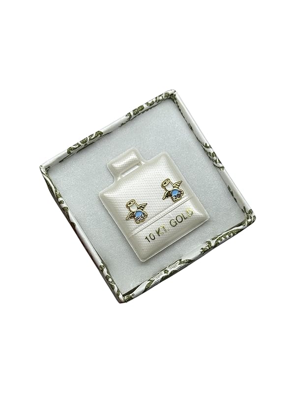 Broquel O Arete de Angel Esmaltado En Oro 10k Garantizado (Azul)