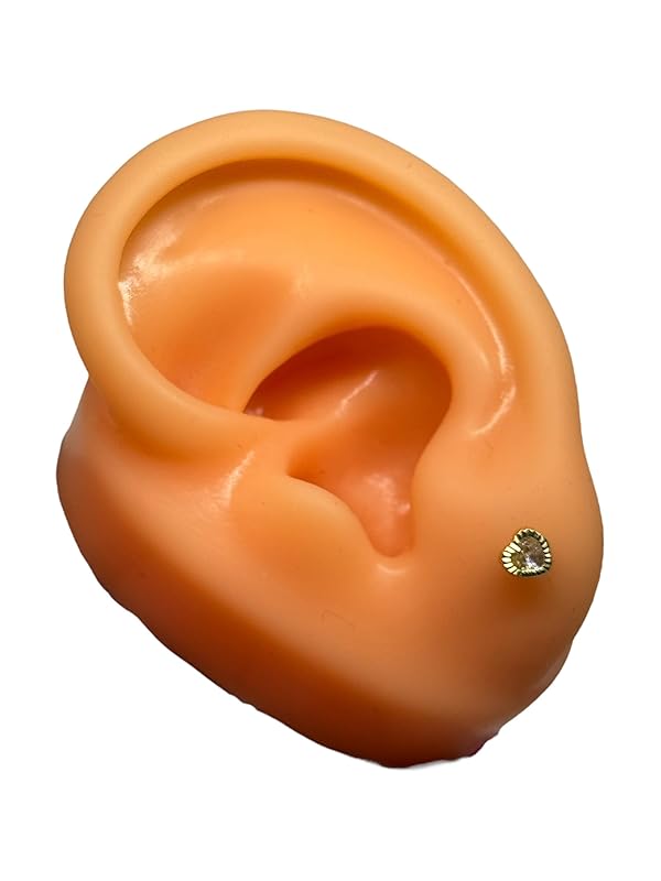 Broquel O Arete Corazon Biselado En Oro 10k Garantizado N.5 Blanco - Angeles Joyas