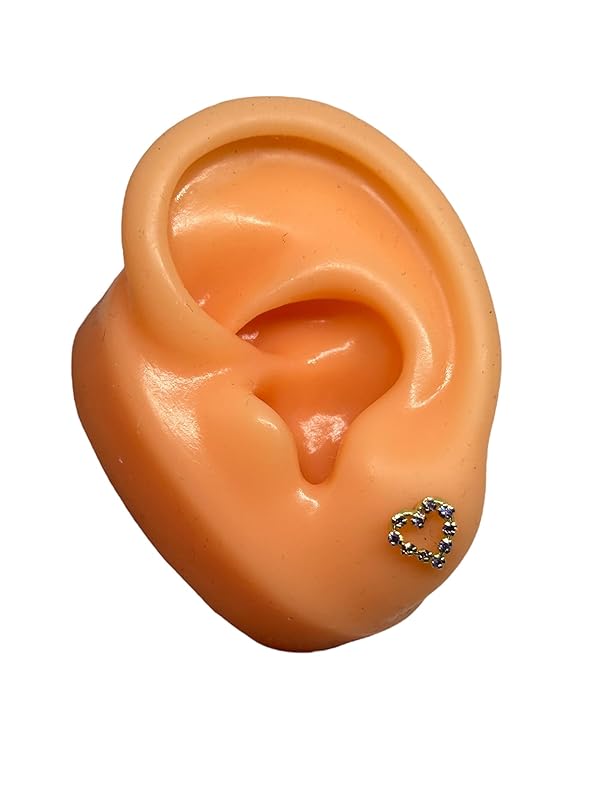 Broquel o Arete Corazon Contorno con Zirconias en Oro 10K Garantizado - Morado