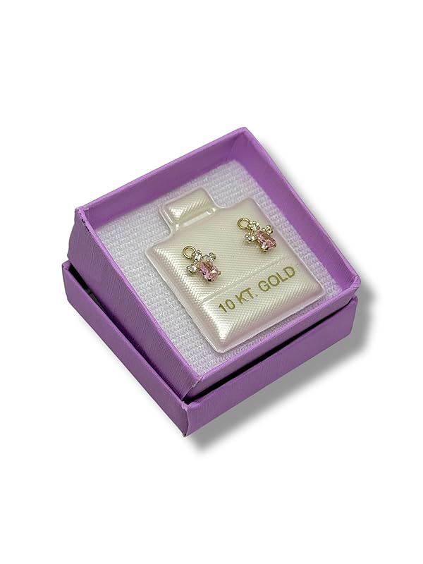 Broquel Arete Angel Rosa Zirconia en Oro 10K Garantizado - Angeles Joyas