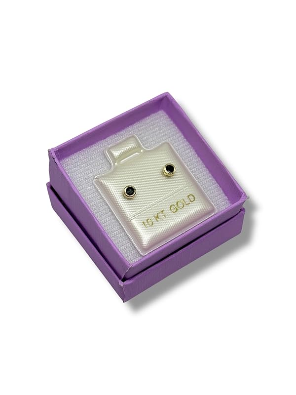 Broquel O Arete Biselado Negro En Oro 10k Garantizado N.3 - Angeles Joyas