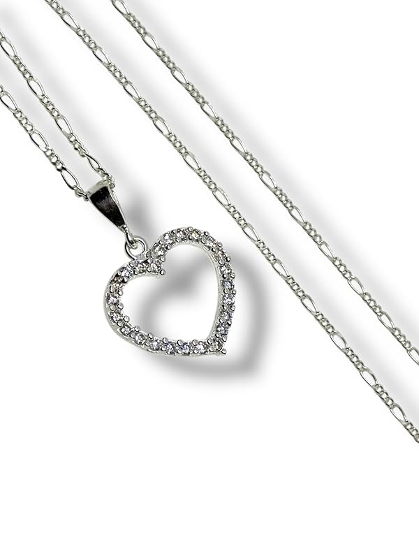 Dije Corazon Contorno Con Zirconia Con Cadena Plata 925 T#G- Angeles Joyas