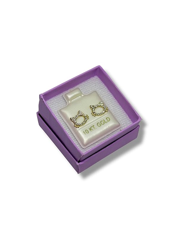 Broquel O Arete Gato Piedra Zirconia En Oro 10k Garantizado - Angeles Joyas