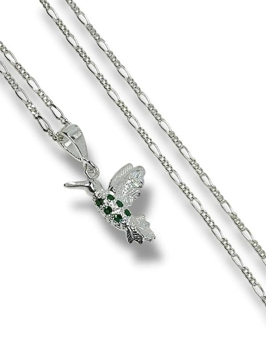 Dije Colibrí Liso Con Cadena Ambos Plata 925 Garantizado - Angeles Joyas (Verde)