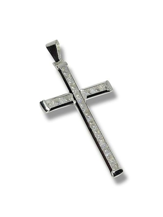 Dije De Cruz Con Zirconias En Plata 925 Garantizado T#g - Angeles Joyas