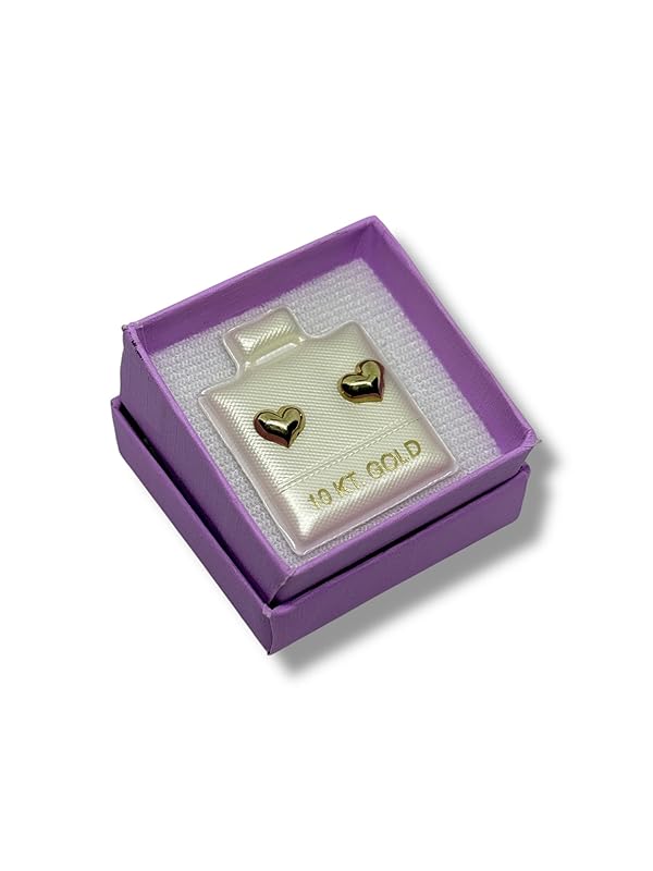 Broquel O Arete Corazon Inflado Liso En Oro 10k Garantizado - Angeles Joyas