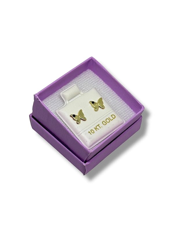 Broquel O Arete Mariposa Negro Zirconia Oro 10k Garantizado - Angeles Joyas