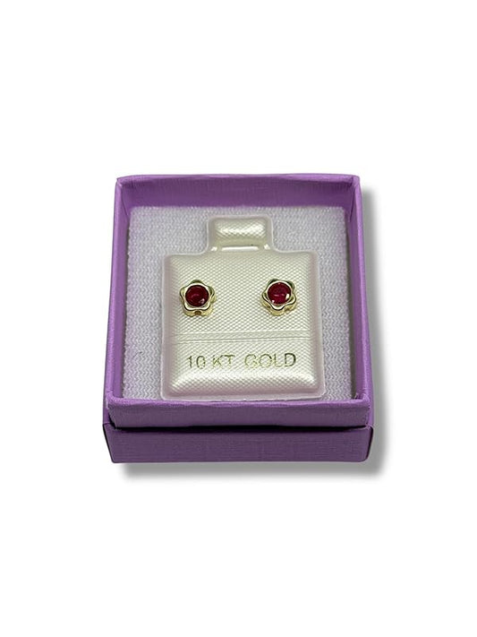 Broquel O Arete Flor Biselada Zirconia Oro 10k Garantizado- Angeles Joyas Rojo
