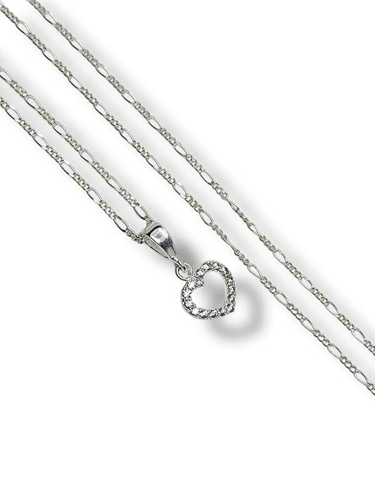 Dije Corazon Contorno Con Zirconia Con Cadena Plata 925 T#ch- Angeles Joyas