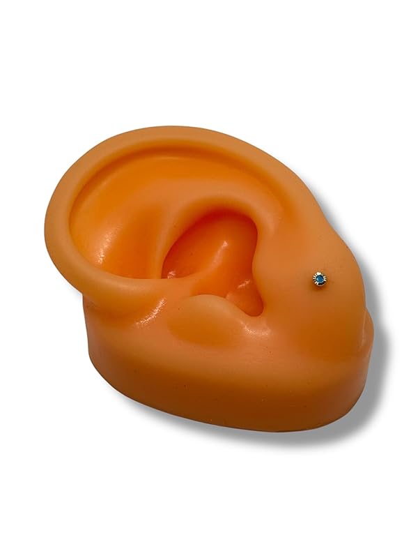 Broquel O Arete Biselado Redondo Para Bebe Zirconia Oro 10k - Angeles Joyas (Azul)