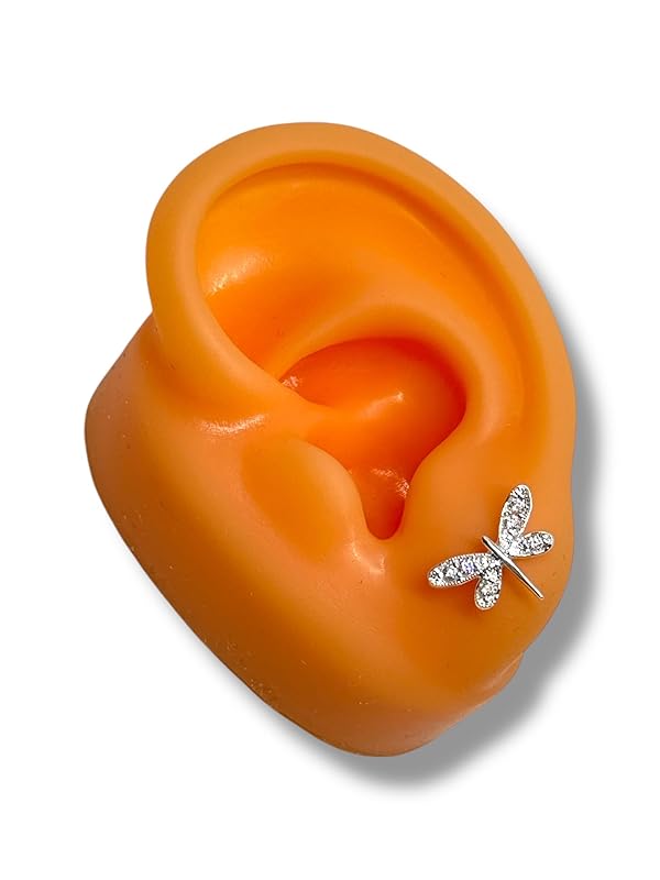 Broquel Arete Libelula Con Zirconias En Plata 925 - Angeles Joyas