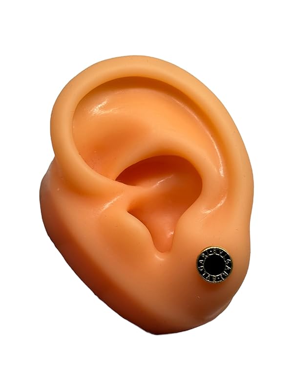 Broquel O Arete Negro Circular Esmaltado En Oro 10k Garantizado