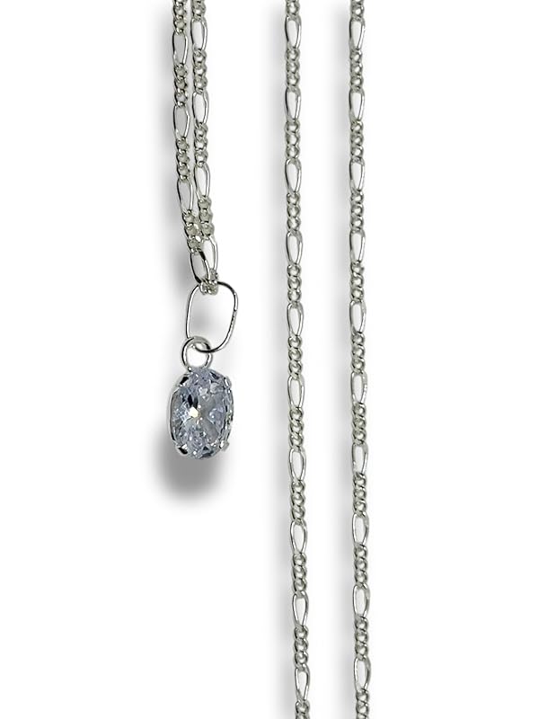 Dije Fino De Piedra Zirconia Ovalado Con Cadena Ambos En Plata 925 - Angeles Joyas