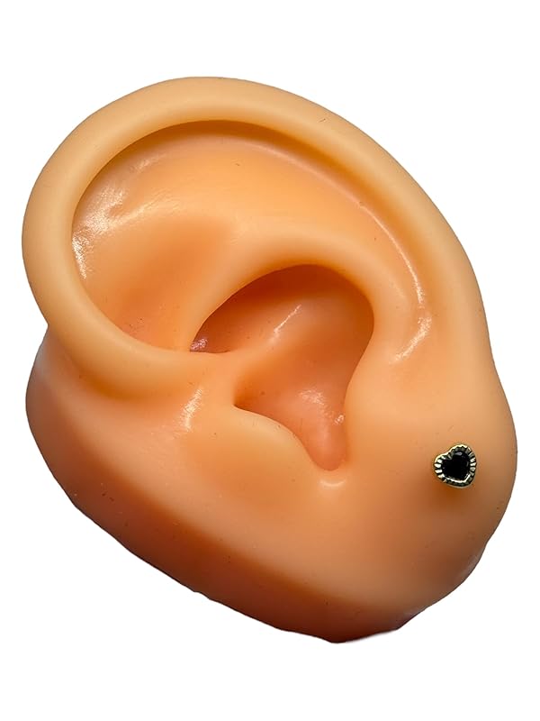 Broquel O Arete Corazon Biselado En Oro 10k Garantizado N.5 Negro - Angeles Joyas