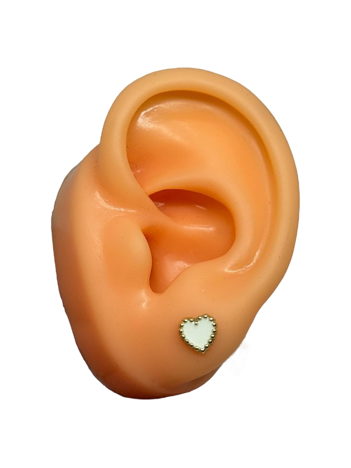 Broquel O Arete Corazon Esmaltado En Oro 10k Garantizado (Blanco)