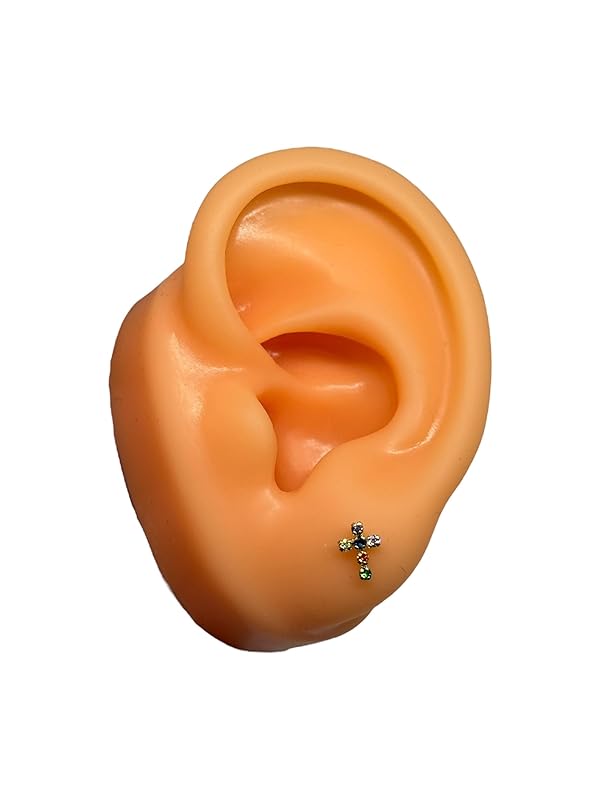 Broquel Cruz Fina Con Zirconias En Oro 10k Garantizado Colores - Angeles Joyas