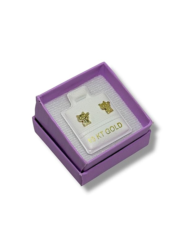 Broquel Arete Gato Tierno en Oro 10K Garantizado - Angeles Joyas