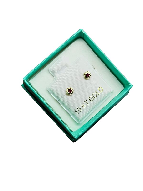 Broquel o Arete Flor Biselado Rojo en Oro 10K Garantizado - Angeles Joyas